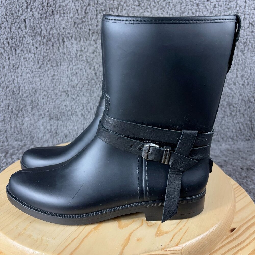 Barneys New York Rain Boots Womens 6.5 Black Pull On Waterproof Rubber Mid Calf